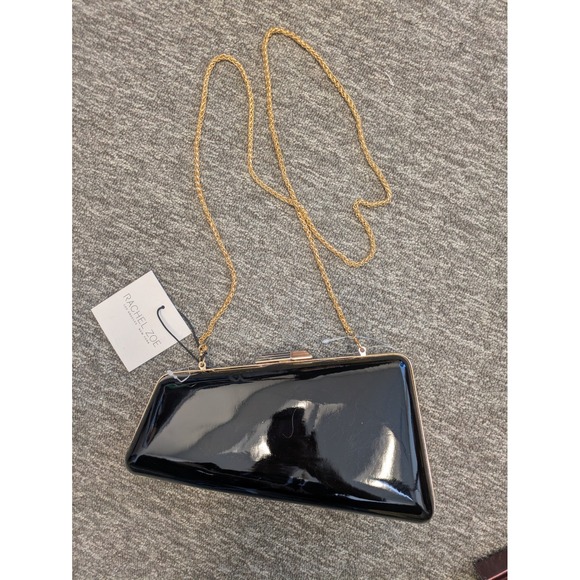 Rachel Zoe Handbags - Rachel Zoe Black Patent Leather Gold Chain Crossbody Evening Clutch Bag NEW